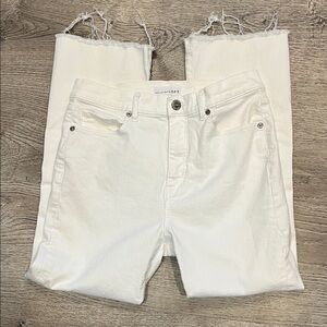 LOFT Women's High Waste Kick Cropped Distressed White Jeans Size 28/6